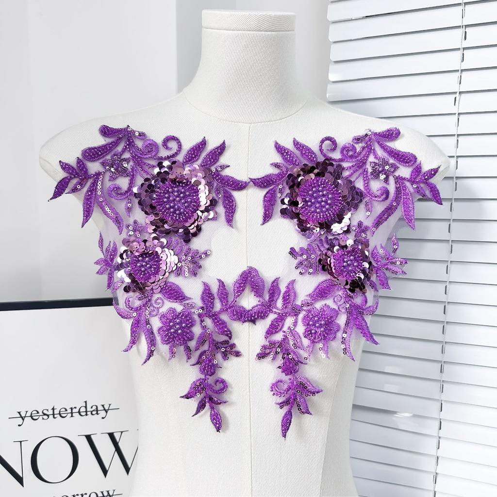 Mesh Solid Color Sequin Bead Embroidery Cloth Sticker Heavy Industry Embroidery Clothing Lace Accessories Diy Jewelry