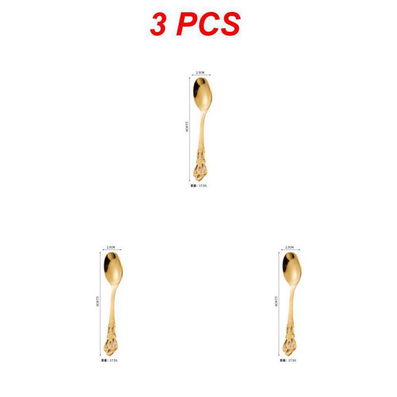 1/3PCS Teaspoon European-style Carved Stainless Steel Small Gift Tableware Long Handle Colorful Kitchen Accessories