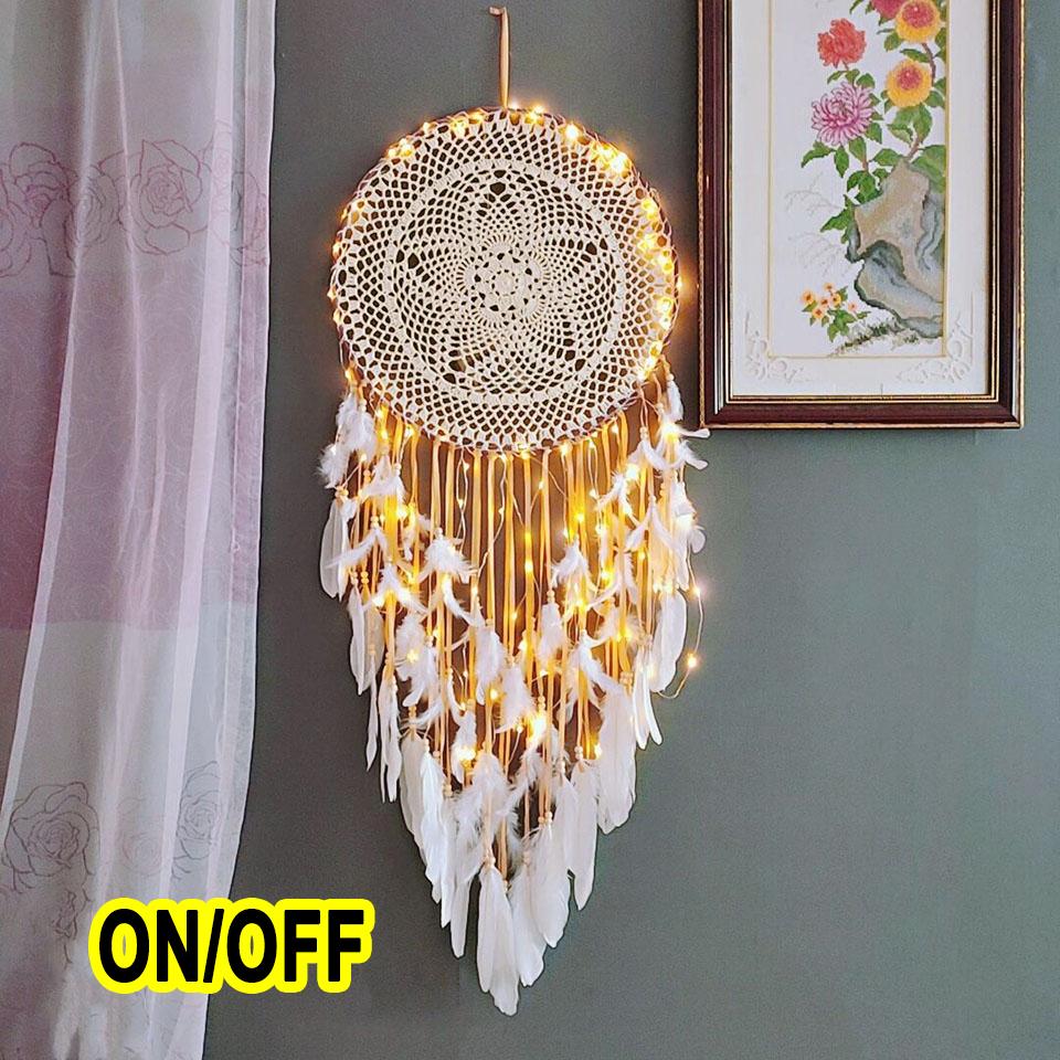 LED Light Dream Catcher Handmade Deamcatcher Feathers Wall Hanging Decoration Romantic Valentine's Day Gift for Girlfriend