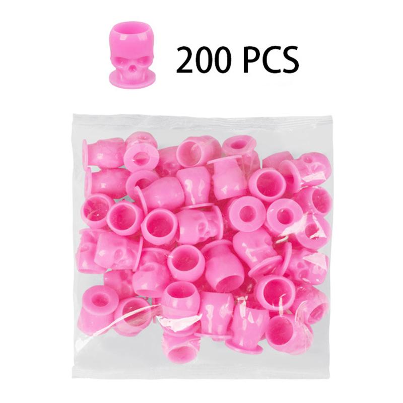 

200 шт одноразовые чашки для чернил татуировки черепа пластиковые колпачки для чернил татуировки с основой микроблейдинг пигментные контейнеры для чернил татуировки розовый