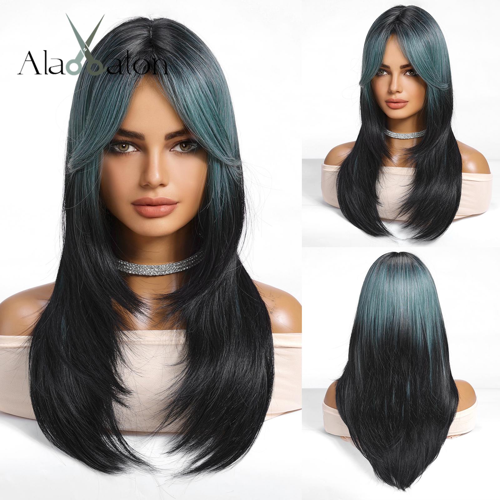 

HAIRCUBE Ombre черные синтетические парики с красной челкой, длинный прямой многослойный парик для женщин, термостойкий парик для косплея на Хэллоуин