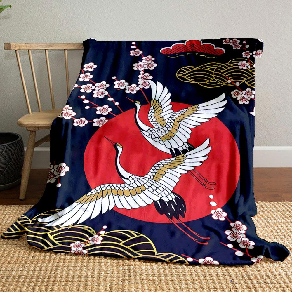 

Japanese Style Red Crowned Cranes Plum Blossom Blanket bedroom Blanket for Livingroom Couch lunch break Soft throw for Friend s festival Gift 80cm x 120cm
