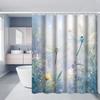Dragonfly And Flowers Shower Curtain Waterproof Easy To Clean Privacy Protection Print Nature Garden Design Soft Blue Art