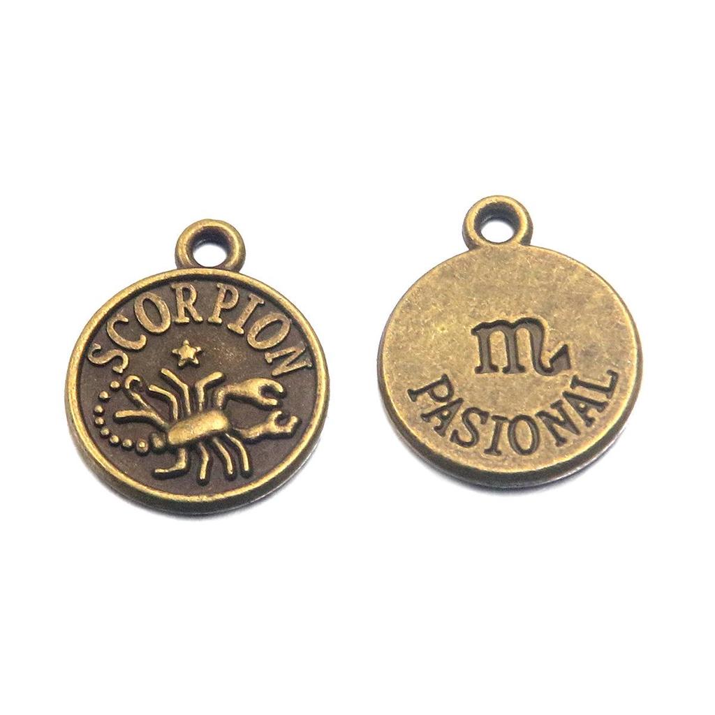 12x15mm Round Zodiac Constellation Pendant: Retro Symbol Alloy Jewelry for DIY Bracelets & Keychains