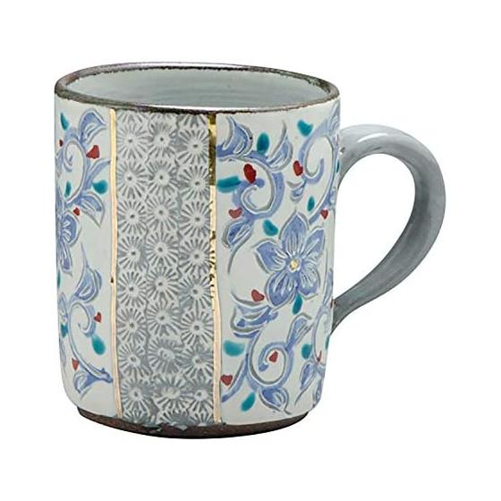 Kyo-yaki Kiyomizu-yaki Kishin Kiln Mug Large 290ml Mishima Arabesque CYM758 Made in Japan, Gray