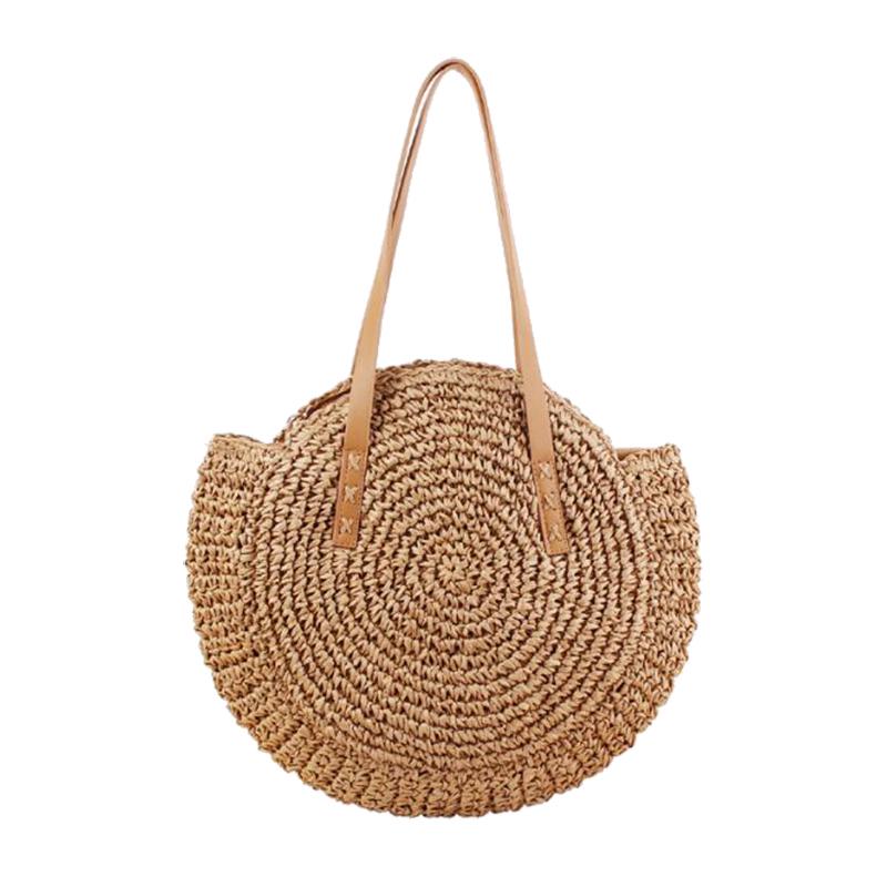 Round Straw Shoulder Bags for Women Summer Rattan Bag Handmade Woven