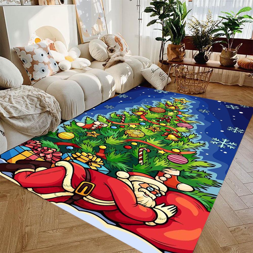 Christmas Tree Santa Claus Carpet Living Room Sofa Bedroom Study Room Entrance Door Mat Non-slip Cartoon Holiday Festival Decor