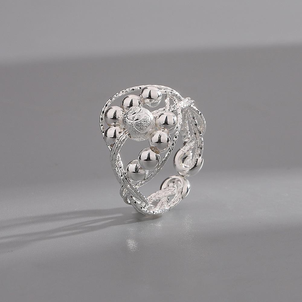 Round Bead Interwoven Ring, Live Drainage And Goods Welfare Activity Index Finger Ring, Rotatable Matte Bead Ring Cross-Border