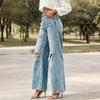 Women's Casual Ripped Wide Leg Jeans