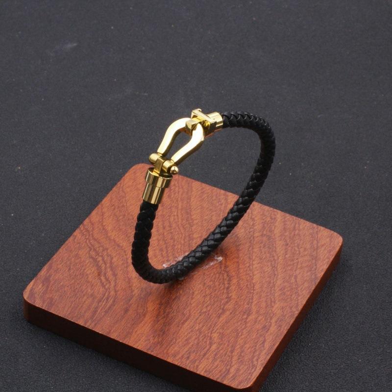 Titanium Steel Bracelet Braided Horseshoe Buckle Gold-plated Bracelet, Stainless Steel U-shaped Bracelet Men and Women DIY Couple Tide Bracelet