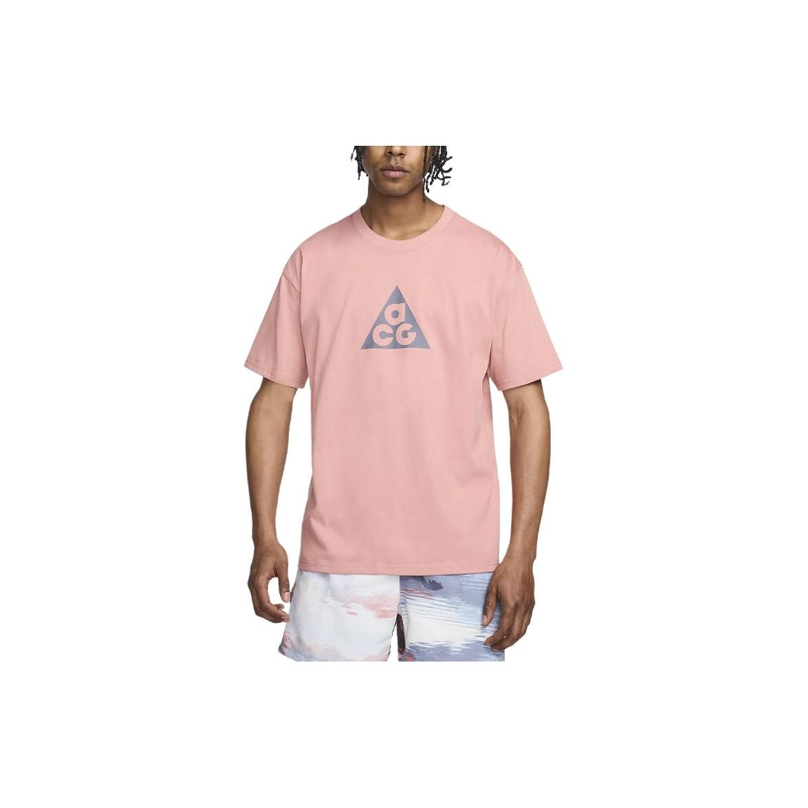 

Nike Geometric Pattern Print Short Sleeve T-Shirt Men Tops Pink FQ3740-618 S