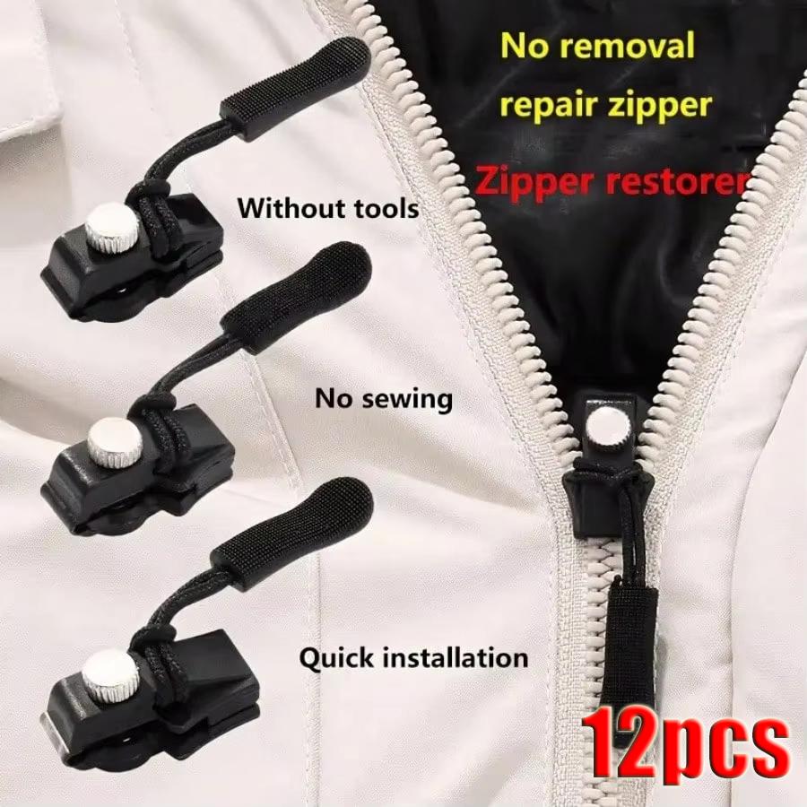 12Pcs Universal Zipper Repair Kit Quick Instant Detachable Zipper Head Replacement Zipper Slider Pull Jacket Bags Coat DIY Sew
