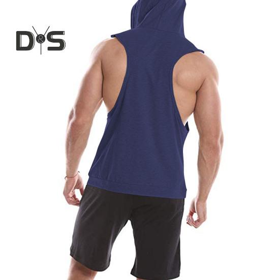 Men Hoodie Vest Hooded Sleeveless Solid Color Summer Sweatshirt Loose Fit Breathable Fabric Sport Vest