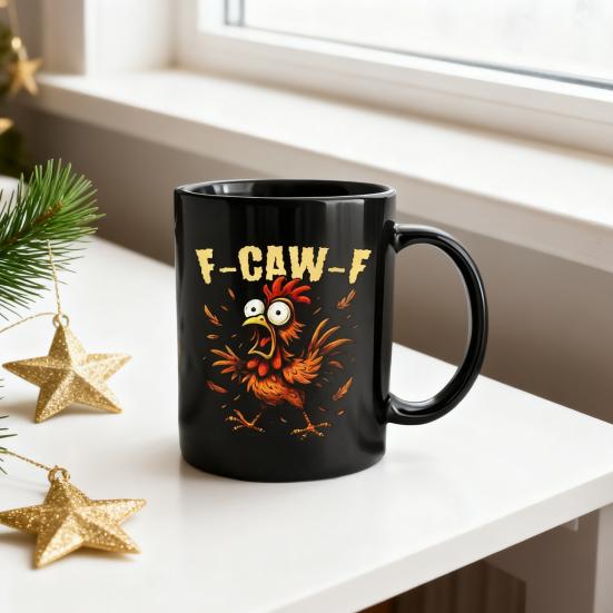 Funny Coffee Mug F-Caw-F Chicken Mug Ceramic 350ml Hot Cold Drinking Cup Dishwasher Safe Novelty Gift