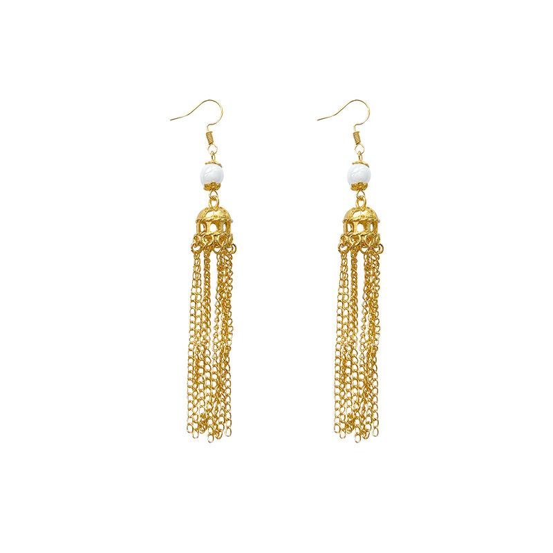 New Chinese antique long fringed earrings women's light luxury stud earrings Internet celebrity same ear