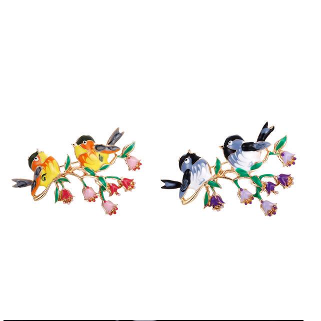 A Couple Of Bird Flower Brooch Enamel Glaze Delicate Brooch Female Pin Cardigan Buckle Brooch