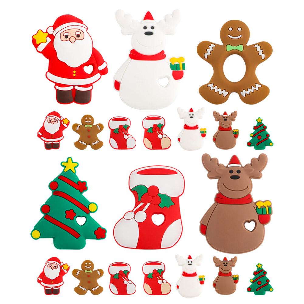 2/5pcs Christmas Series Silicone Beads Santa Reindeer Cookies Snowman DIY Pacifier Chain Jewelry Making Bulk DIY Crafts