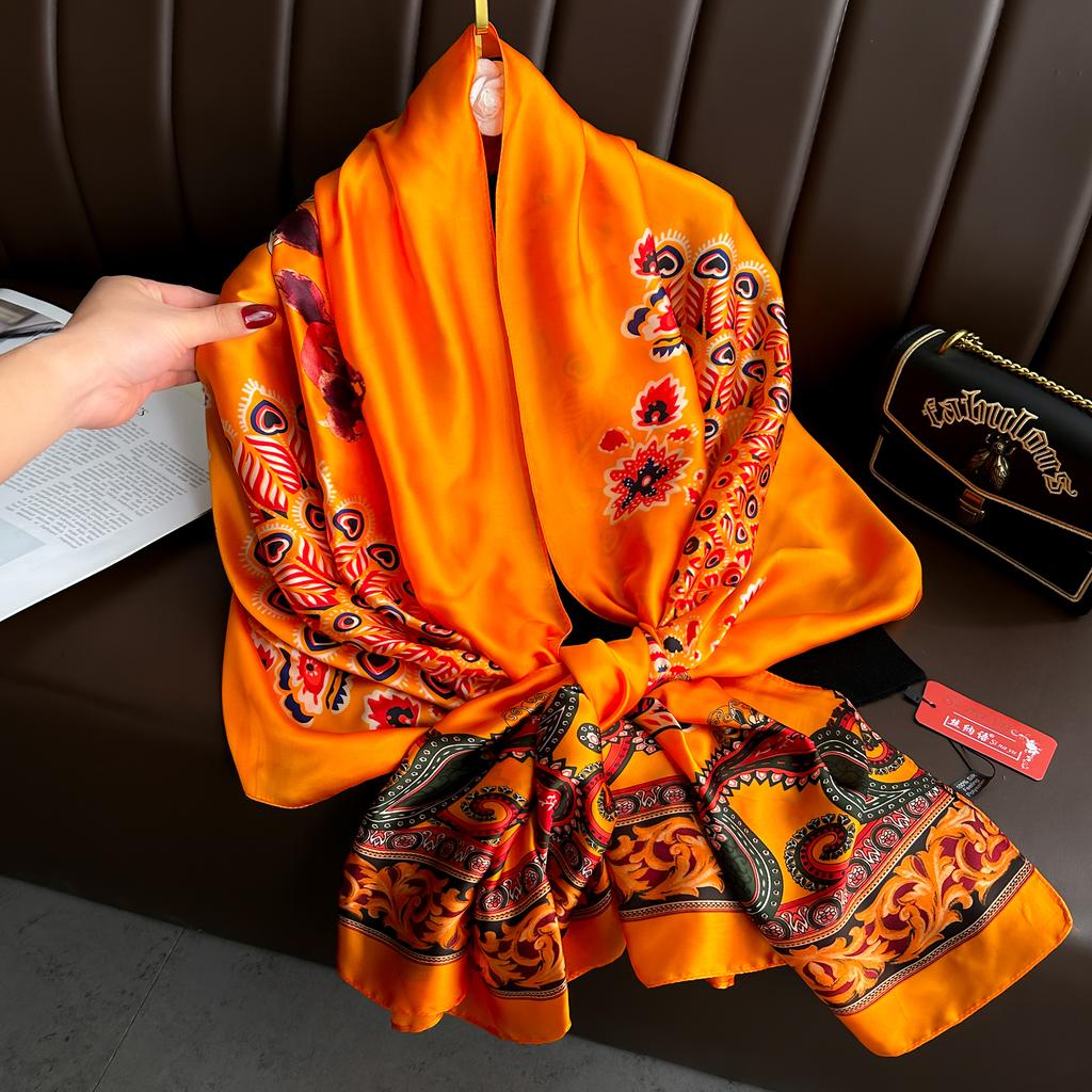  180*90cm Luxury Brand Spring Summer Autumn Women Clothing New Fashion Color Matching Printed Silk Scarf Lady Shawl Turba