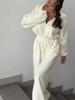 Women's Spring Autumn Long Sleeve Jumpsuit Casual Half Zip Elastic Waist Romper Set