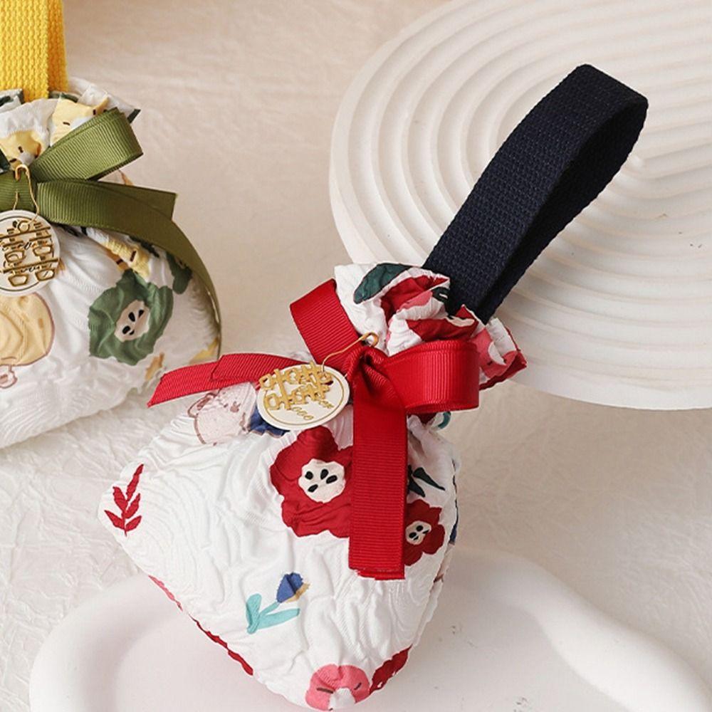 Korean Style New Year Drawstring Bag Bowknot Red Handbag Wedding Candy Bag  Wedding