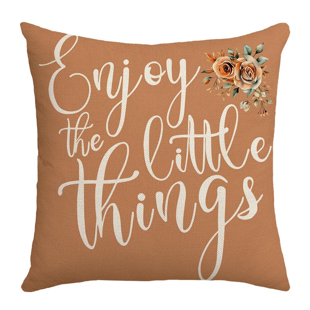 New Autumn Thanksgiving Home Sofa Cushion Cover Letter Printed Linen Flowers Warm Colors