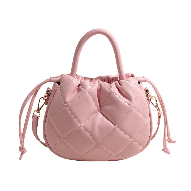 Chic Diamond Pattern Handbag Women 2024 Spring Summer Korean Style Bucket Bag Retro Versatile Crossbody Bag розовый