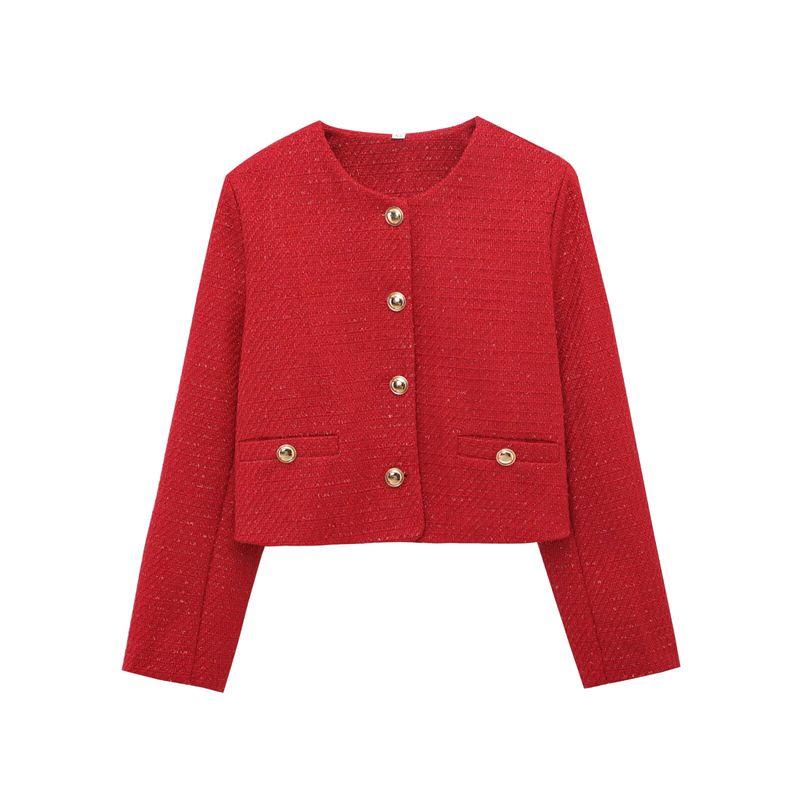 

Kaslead New Women clothes Western Style Fashion Gold Button Decorative Texture Blazers 9052719 Red L
