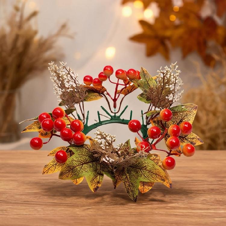 Seasonal Autumn Candle Wreath, Wall Shelf Styling with Faux Branch Texture for Entry Tables and Holiday Hosting