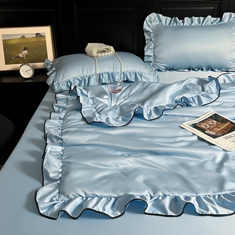 Korean Style Pink Summer Quilt Washed Silk New Soild Color Ruffle Comfortable Skin Friendly Quilt No Pillowcase No Sheet