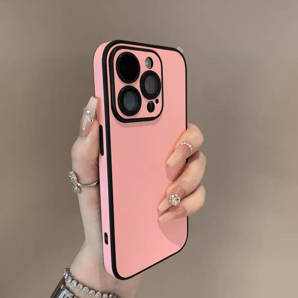 Plain leather pattern is suitable for iPhone16 leather mobile phone case, Apple 15 with lens all-inclusive anti-drop 14 solid color protective case.