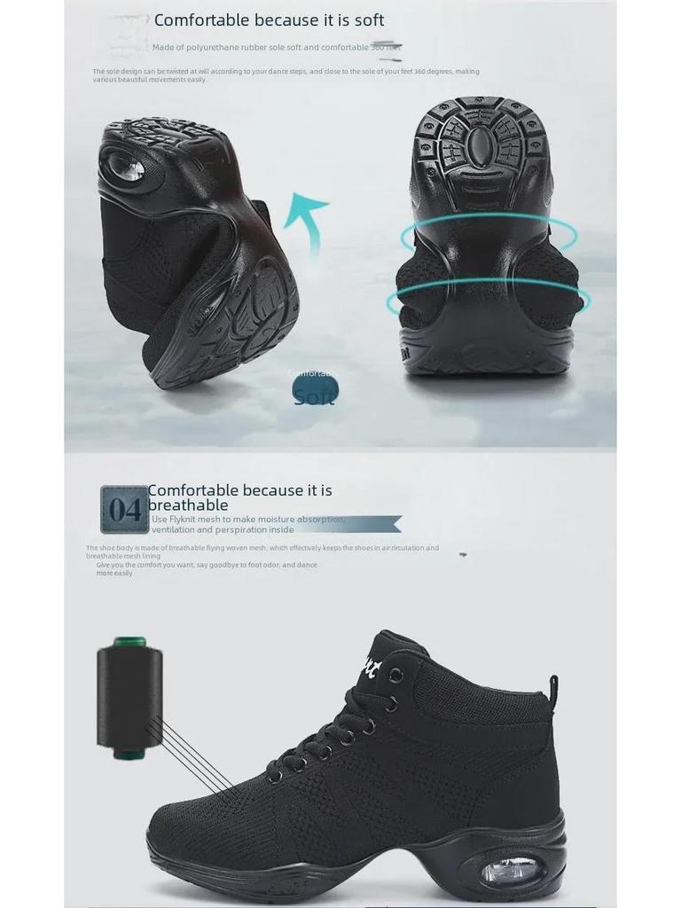 Zapatillas de baile de malla de caña alta: Suela Blanda, Aumenta la Altura, Ideal para Danza Cuadrada, Jazz y Moderna. Adecuado para Adultos. Perfecto para el otoño.