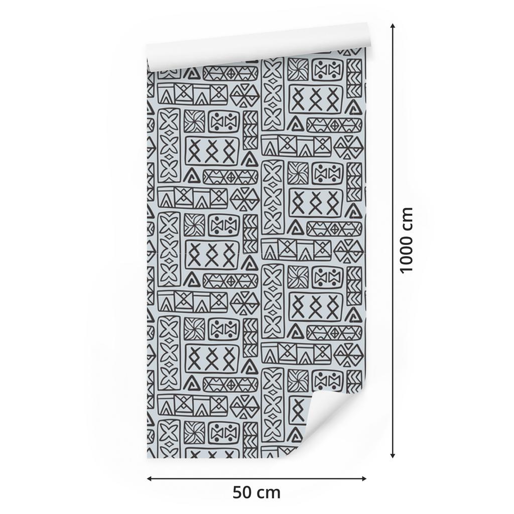 Polynesian Geometric Pattern Wallpaper Gray and Light Gray 50x1000