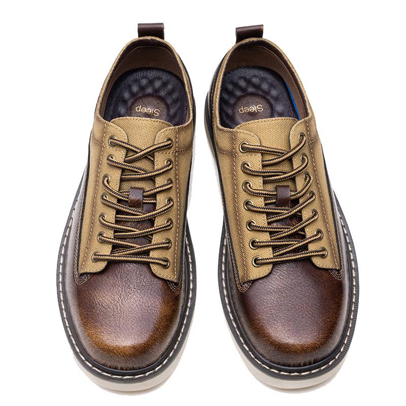 2025 Big Toe Men's Canvas Patchwork Leather Shoes Loafers Retro Workwear Shoes New High-quality Outdoor Casual Leather Shoes