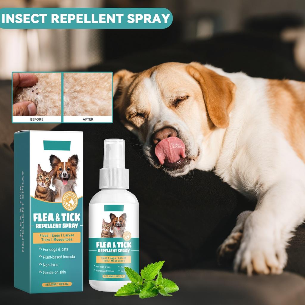 Fleas & Ticks Spray Deodorant Spray Pet Insect Spray Pet Health Mites, Fleas, Cats & Dogs,50ML