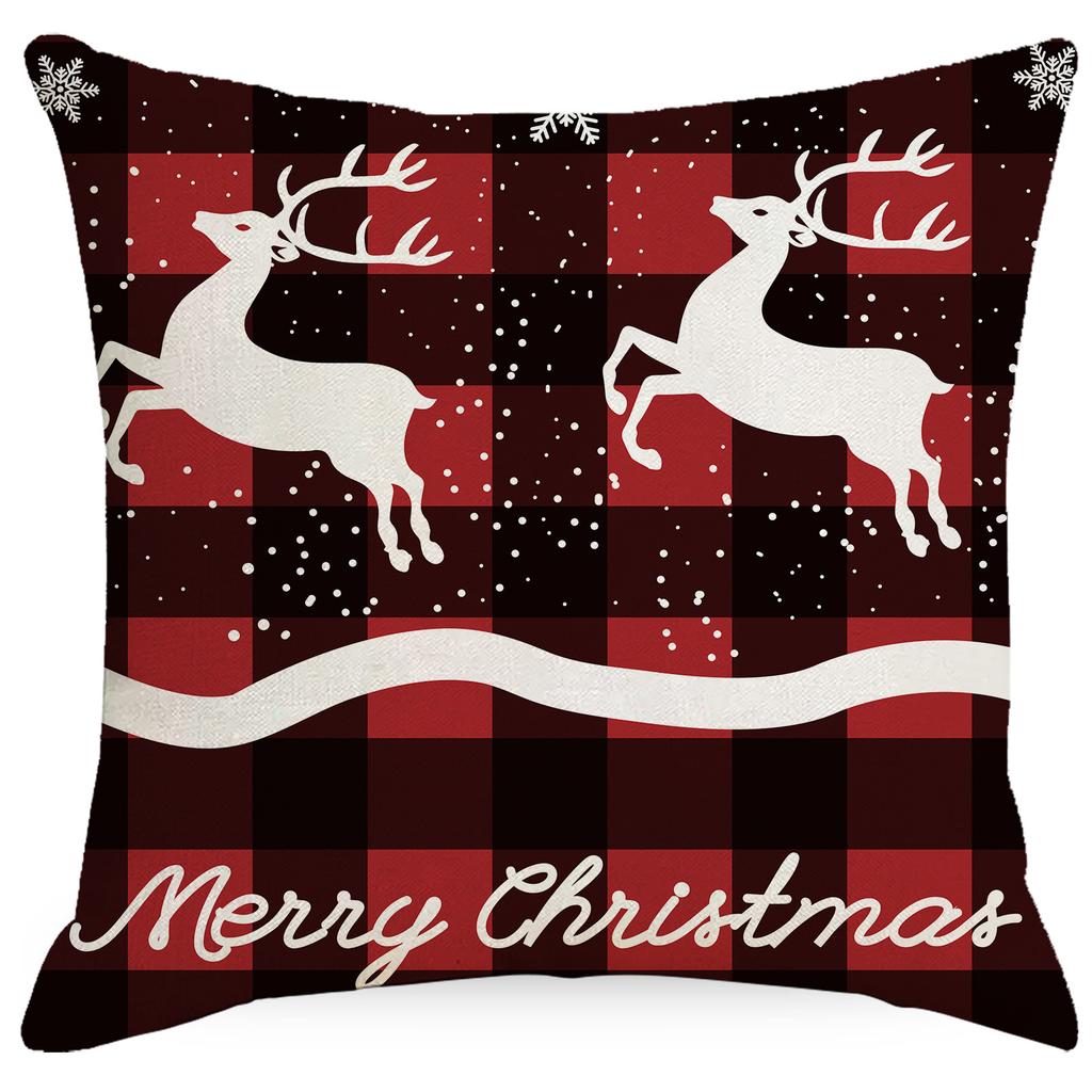 Neuer Weihnachten Leinen Bedruckter Kissenbezug Karo Weihnachtsbaum Elch Nordischer Stil Kissenbezug