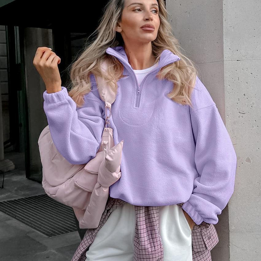 Top Monocolore di Nicchia Autunno e Inverno Stile Semplice e Pigro Felpe Sportive alla Moda da Donna