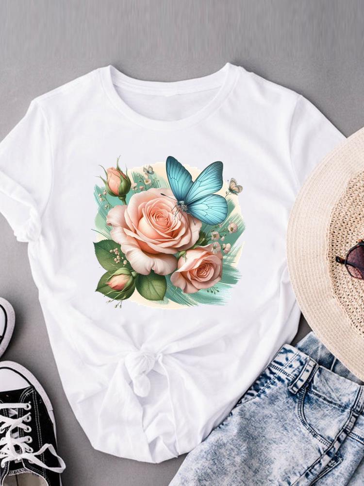 

(Asian Size) Women s Top sweet printing flower Fashion T Clothing Print Female Casual Short Sleeve T-shirts Graphic Tee S