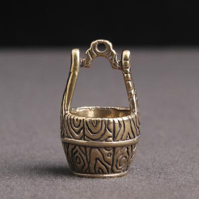 Vintage Brass Bronze Sculpture Blessing Bucket Figurines Old Furniture Model Lucky Bucket Miniatures Creative Keychain Pendant