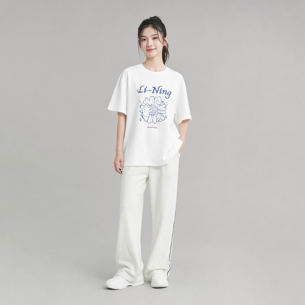 Li Ning Sports Lifestyle Series Round Neck Loose Letter Print Casual Versatile Short Sleeve T-Shirt Women T-Shirts ATSW314-8