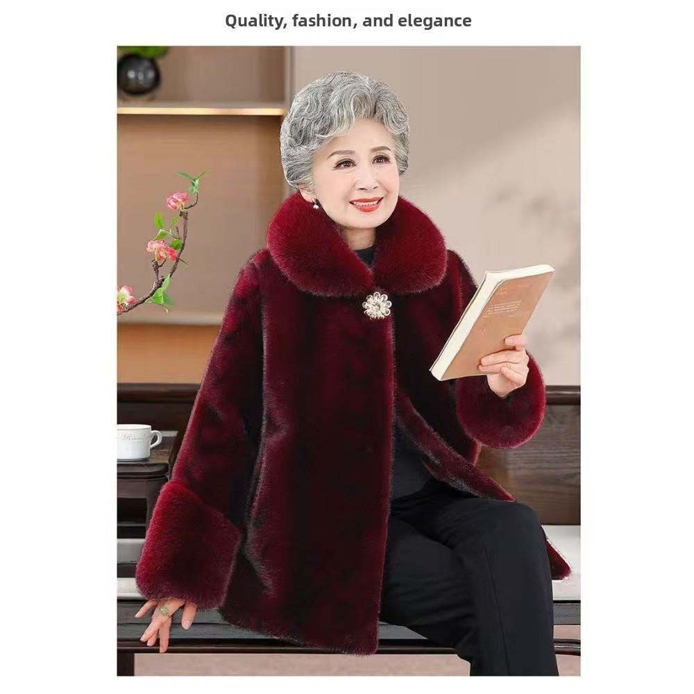 Grandma Mink Fur Winter Coat Old Lady Warm Elderly Coat Mother Imitation Fur Plus Velvet Thickened Clothes Coat