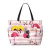 Rosa Flamingo-Print Große Strandtasche Damen Tragbare Reisetasche Wasserdicht Sandfest Pooltasche für Schwimmen Fitnessstudio Lebensmittel Urlaub