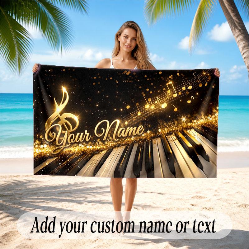 Music Piano Theme Beach Towel Personalized Custom Name & Text Soft Quick Dry Beach Towel for Swimming Travel