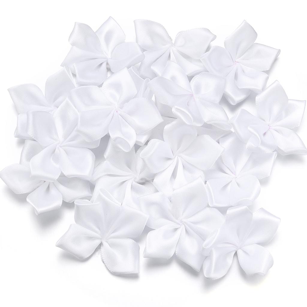 20 Stück 6cm Satinband Blume Bunt Künstliche Stoff Fünfblättrige Blumen Für DIY Hochzeit Kleidung Nähen Kopfschmuck Dekoration