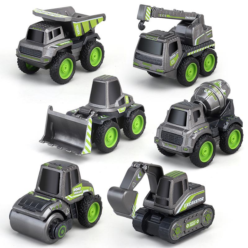 Children's Toy Pull-back Car 6 Black Engineering Fleet Excavator Roller Bulldozer Mixer Crane Model