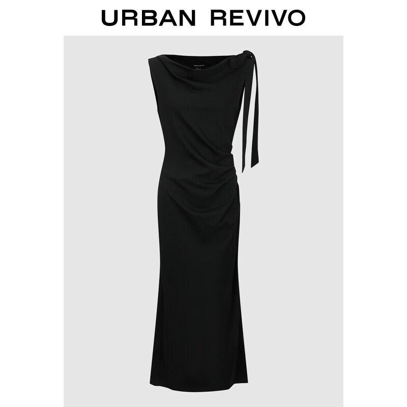 UR 2026 Spring Women s Cowl Neck Bow Pleated Waist Dress S