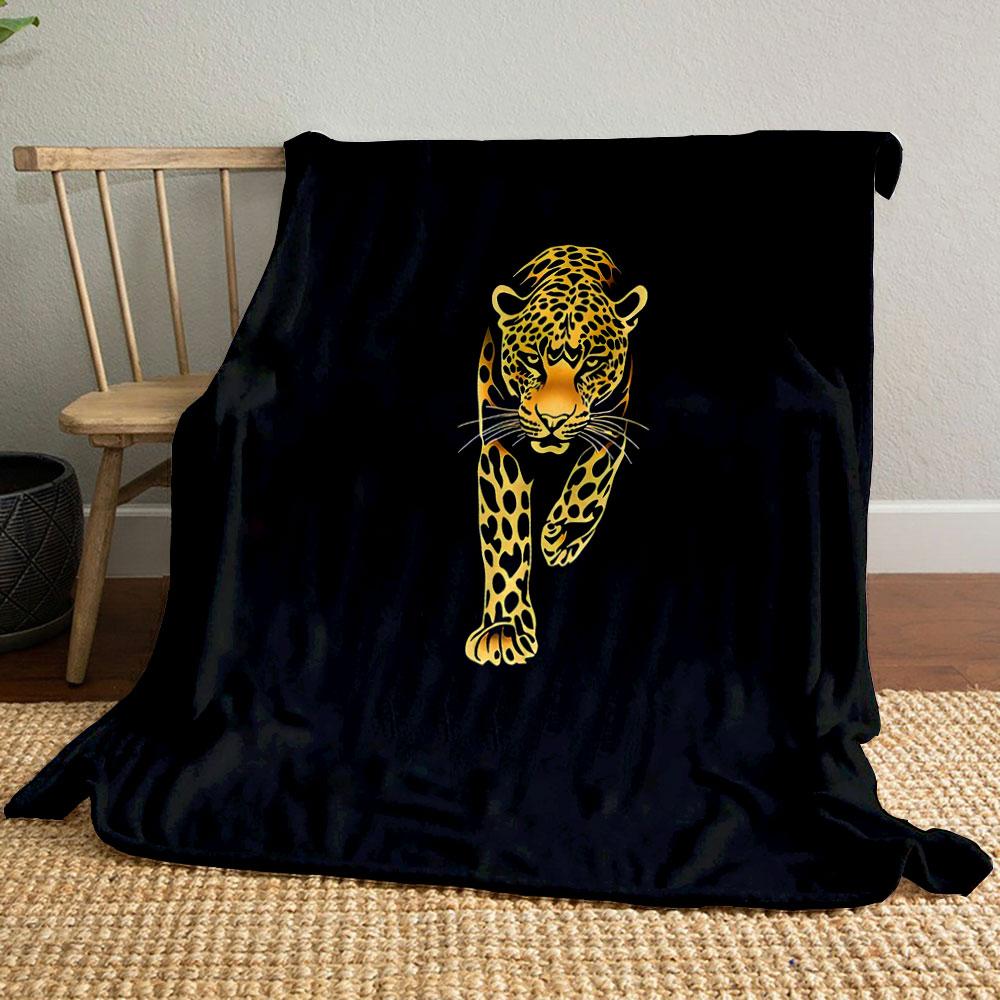 Golden Leopard on Black Background print blanket soft and cozy perfect for the living room bed sofa or a nap,gift