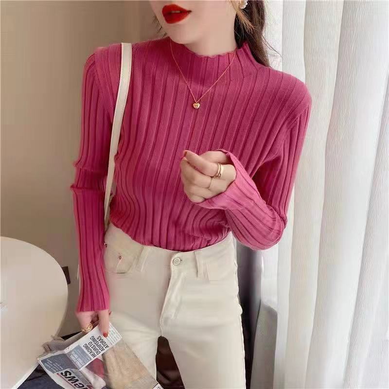 Pit Strip Half Turtleneck Bottom Shirt with Sweater Female Autumn and Winter White Chic Top Black Sweater