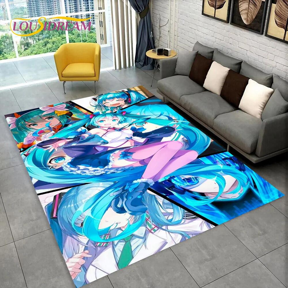 3D Cute M-Mikuu Music Cartoon Characters Carpet Rug for Living Room Bedroom Home Sofa Decoration,Kid Area Rug Non-slip Floor Mat