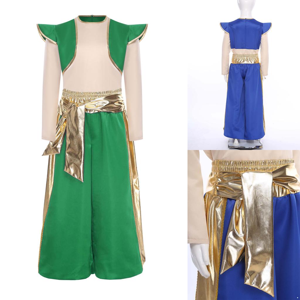 Boys Prince Outfit - Long Sleeve Top & Shiny Harem Pants for Halloween Cosplay