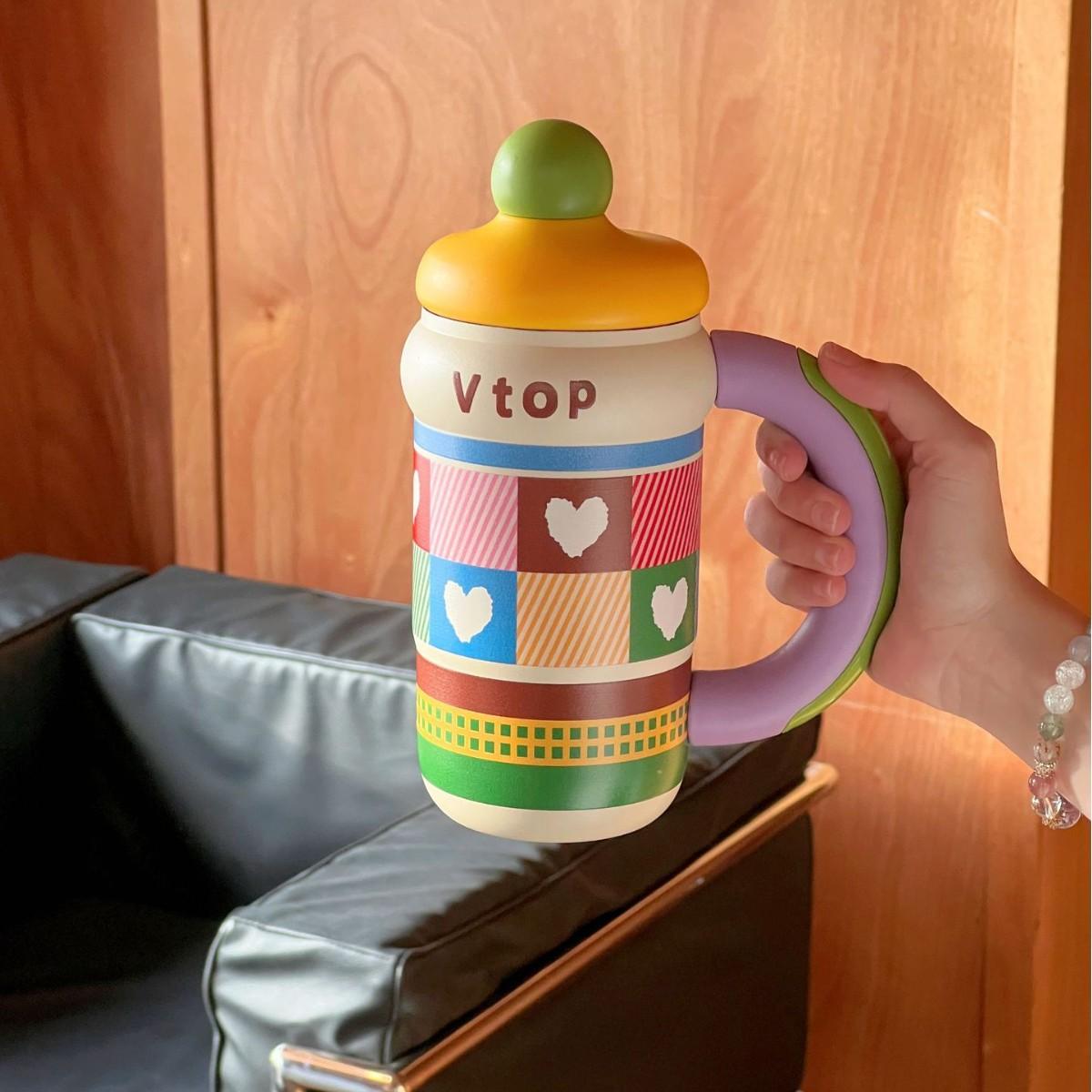 

Cute Cartoon Large Capacity Insulated Coffee Cup for Girls Portable School Drinking Water Cup Stainless Steel Straw Cap